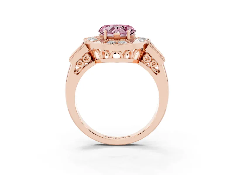 Heart-Shaped Milgrain Sectioned Halo Engagement Ring Setting for a Fancy Pink Lab-Grown Diamond | Rose Gold