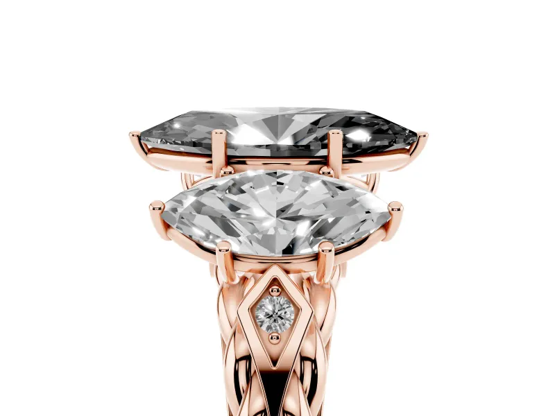 Marquise Three Stone Engagement Ring Setting for a Black Center | Braided Band | Rose Gold