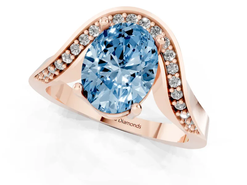 Oval Bypass Engagement Ring Setting for a Fancy Blue Lab-Grown Diamond | Pavé Ribbon | Rose Gold