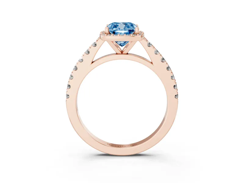 Cushion Cut Halo Pavé Engagement Ring Setting for a Fancy Blue Lab-Grown Diamond | Rose Gold