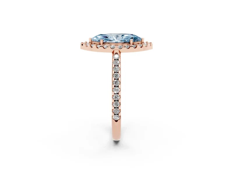 Marquise Pave Halo Engagement Ring Setting for a Fancy Blue Lab-Grown Diamond | Pave Band | Rose Gold