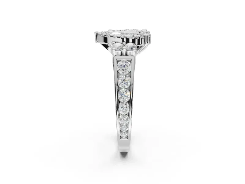 Heart-Shaped Halo Side Cluster Engagement Ring Setting | Graduated Channel Band | Sterling Silver