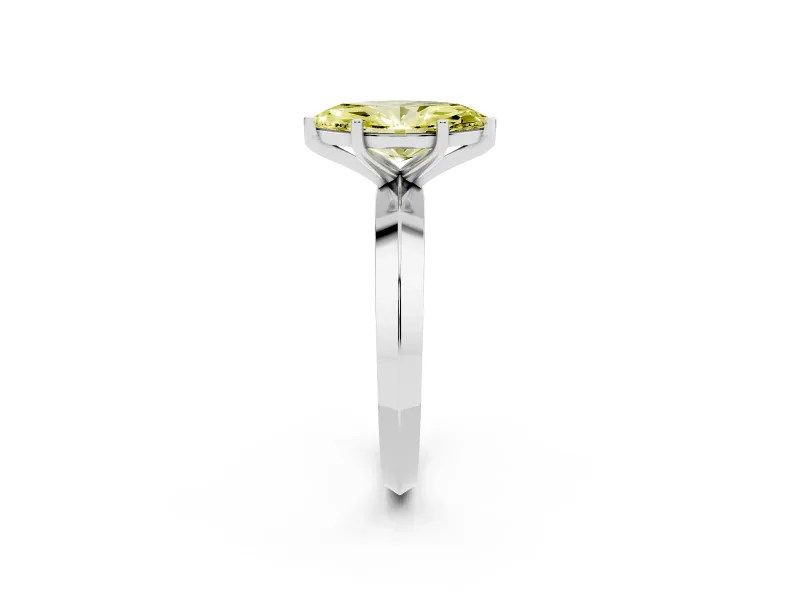 Fancy Yellow Marquise Cut Diamond Solitaire Engagement Ring Set in Platinum with Flat Band and Prong Setting