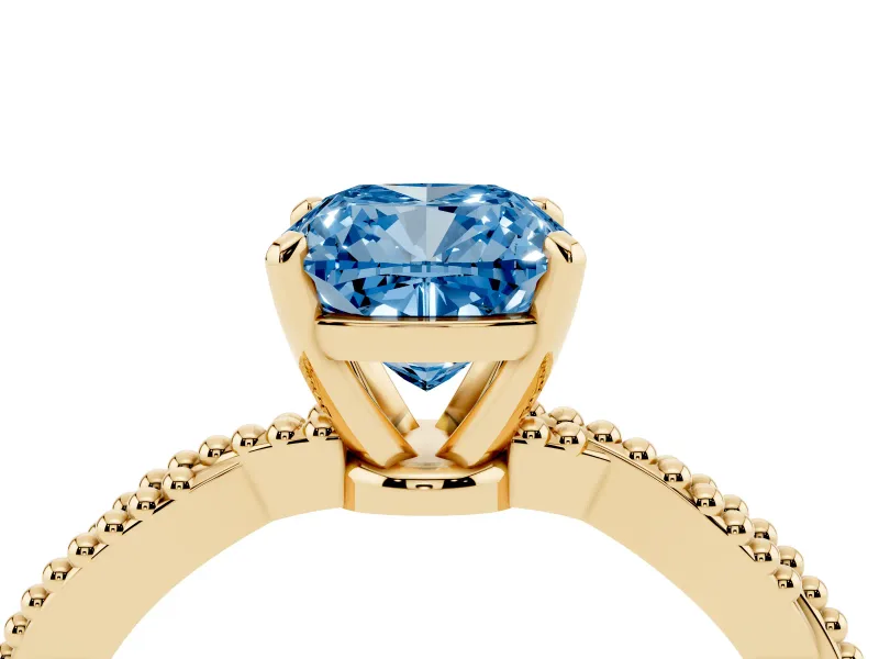 Cushion Cut Twisted Engagement Ring Setting for a Fancy Blue Lab-Grown Diamond | Beaded Twist | Yellow Gold