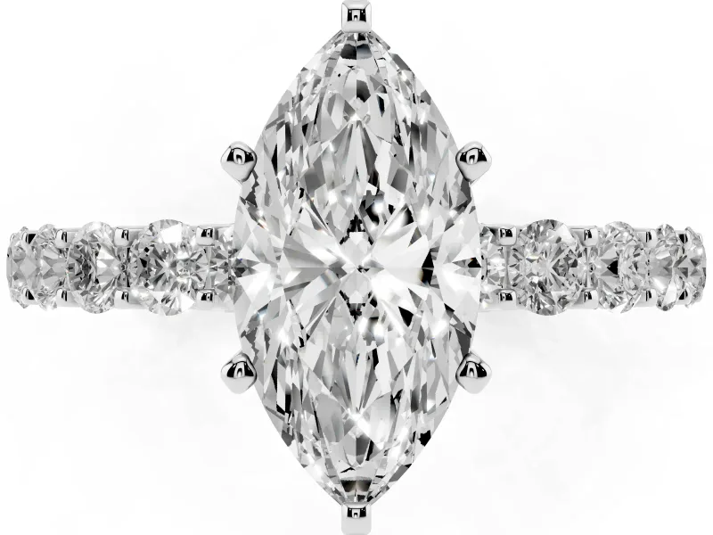 Marquise Shared Prong Engagement Ring Setting | Two-Row Band | White Gold