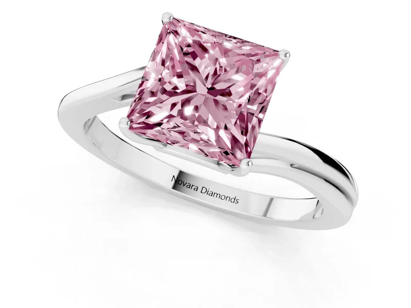 Fancy Pink Princess Cut Diamond Solitaire Twist Band Ring Set in White gold with Prong Setting