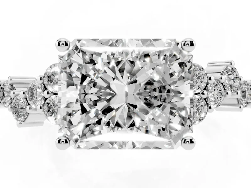 Radiant Cut Scattered Accent Engagement Ring Setting | Slim Band | Platinum