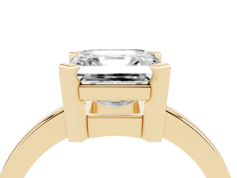Asscher Cut Diamond Solitaire Ring Set in Yellow gold with Prong Head and Smooth Polished Band