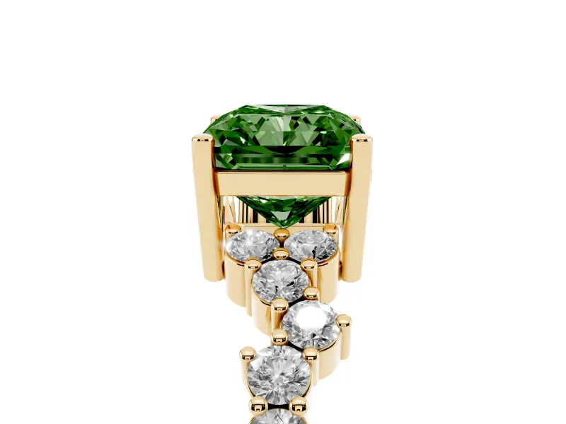 Radiant Cut Accented Engagement Ring Setting for a Fancy Green Lab-Grown Diamond | Yellow Gold