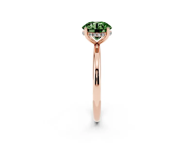Round Micro-Prong Hidden Halo Engagement Ring Setting for a Fancy Green Lab-Grown Diamond | Plain Band | Rose Gold