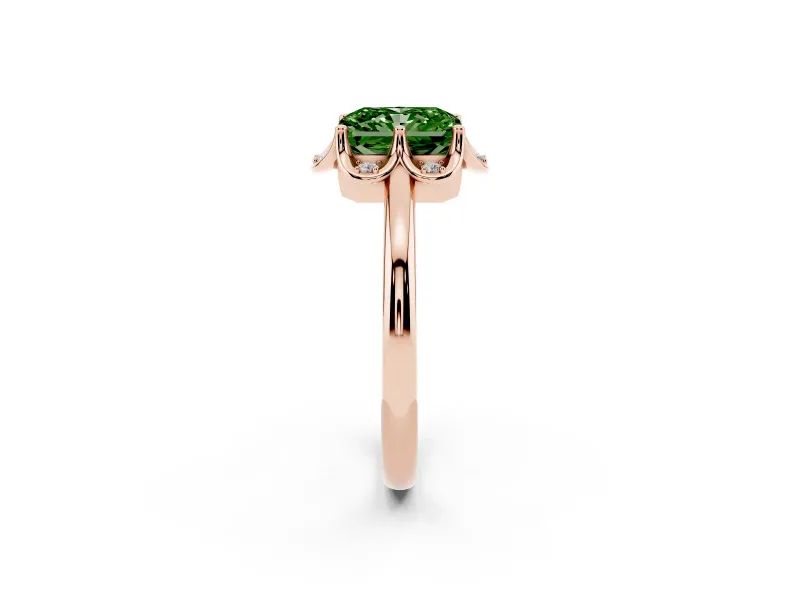 Radiant Cut Petal Halo Engagement Ring Setting for a Fancy Green Lab-Grown Diamond | Rose Gold
