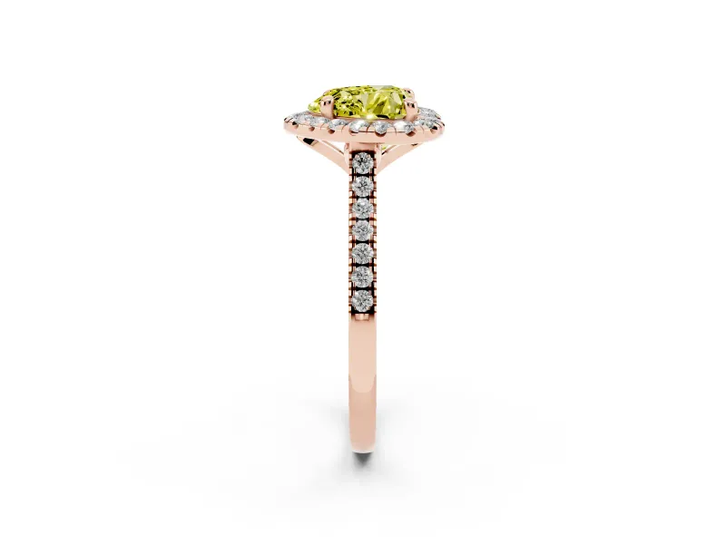 Heart-Shaped Halo Engagement Ring Setting for a Fancy Yellow Lab-Grown Diamond | Tapered Band | Rose Gold
