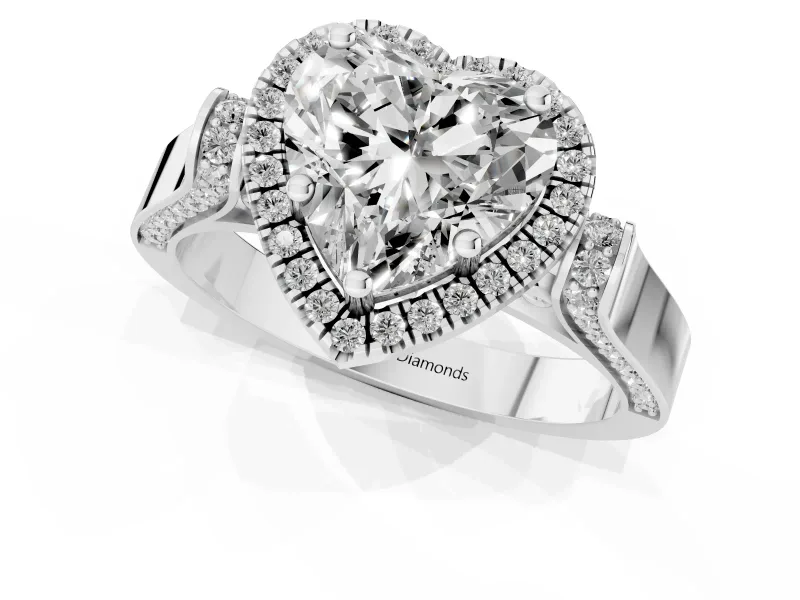 Heart-Shaped Halo Engagement Ring Setting | Pointed Pave Shoulders | Platinum