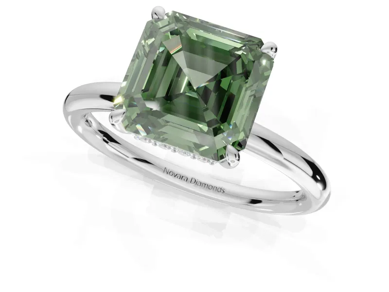 Asscher Cut Hidden Halo Ring Setting for a Fancy Green Lab-Grown Diamond | Platinum