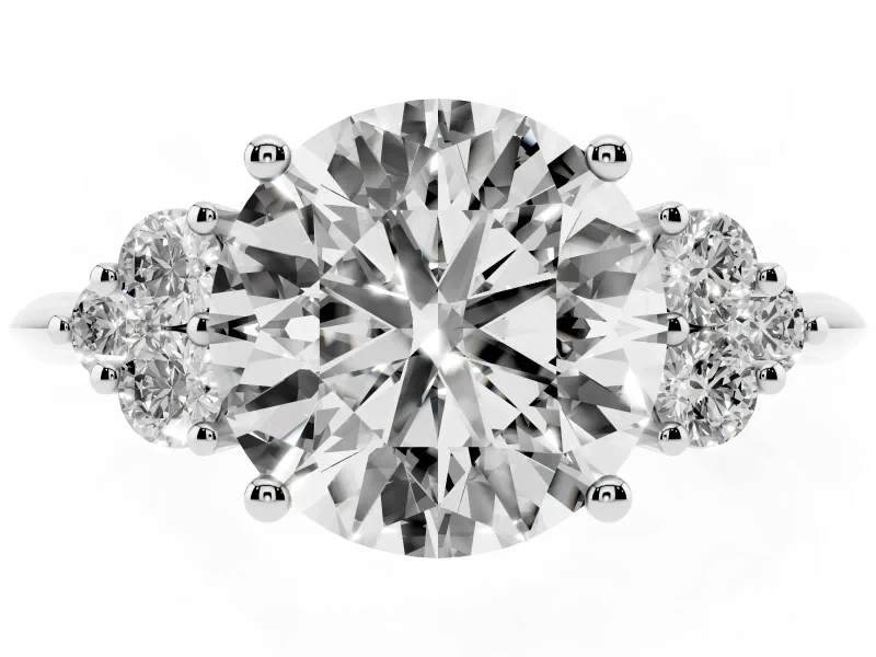 Round Cluster Accent Engagement Ring Setting | Plain Band | White Gold