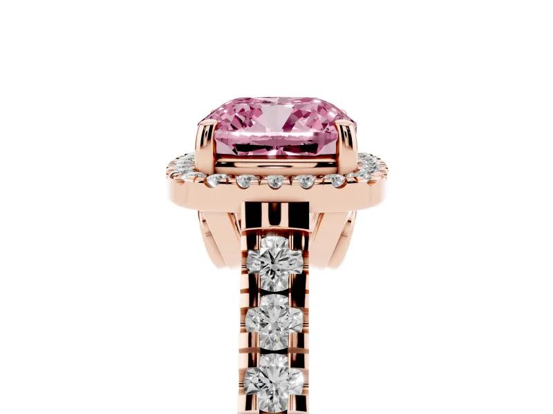 Cushion Cut Accented Halo Engagement Ring Setting for a Fancy Pink Lab-Grown Diamond | Rose Gold