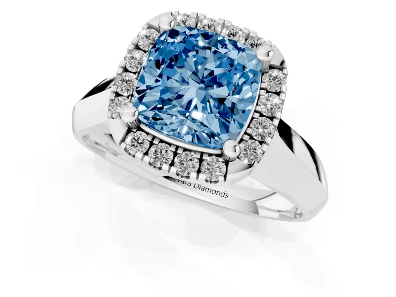 Cushion Cut Halo Engagement Ring Setting for a Fancy Blue Lab-Grown Diamond | Square Profile Band | White Gold