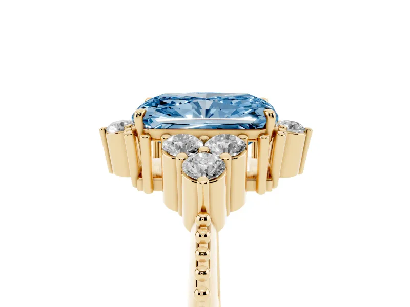 Radiant Cut Cluster Engagement Ring Setting for a Fancy Blue Lab-Grown Diamond | Yellow Gold