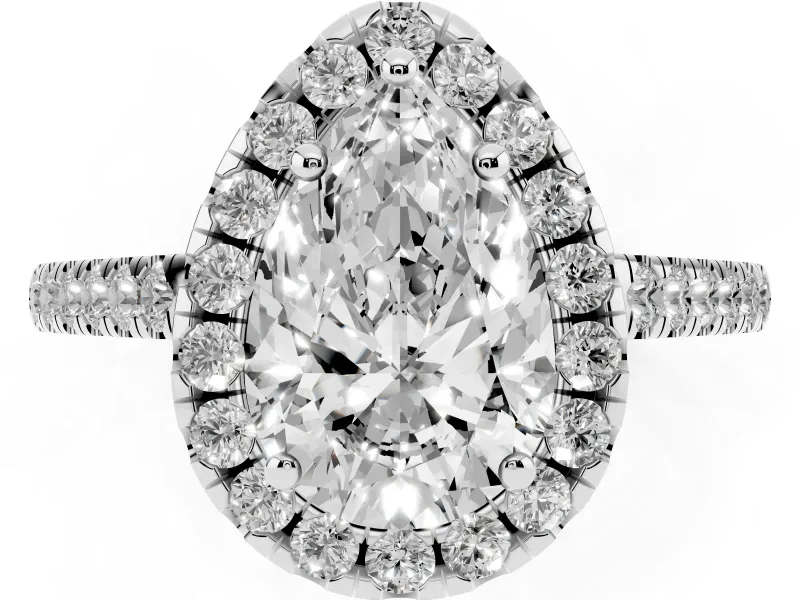 Pear-Shaped Raised Halo Engagement Ring Setting | Pave Band | Sterling Silver