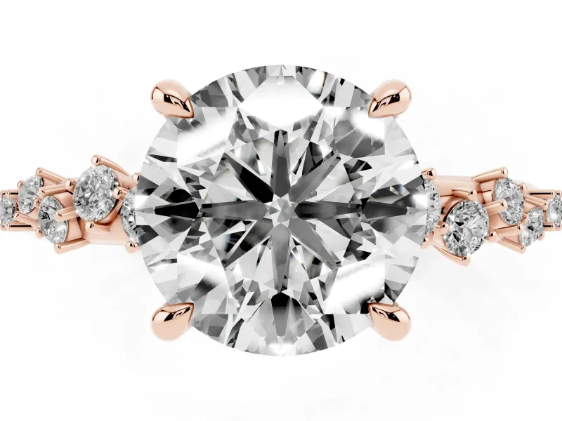 Round Cut Diamond Solitaire Vine Band Ring Set in Rose gold with Round Accents and Prong Setting