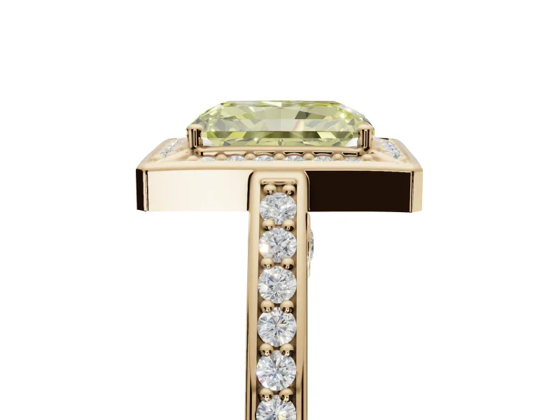 Radiant Cut Sectioned Halo Engagement Ring Setting for a Fancy Yellow Lab-Grown Diamond | Yellow Gold
