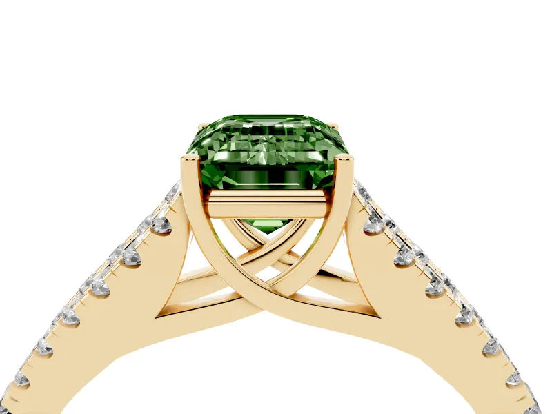 Emerald Cut Graduated Split Shank Engagement Ring Setting for a Fancy Green Lab-Grown Diamond | Yellow Gold