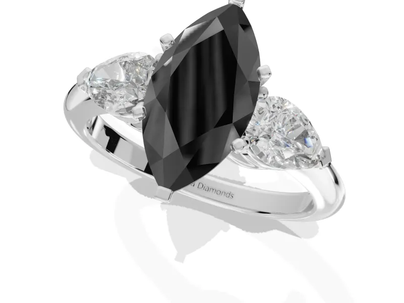 Marquise Three-Stone Engagement Ring Setting for a Black Center | Pear Side Stones | Sterling Silver