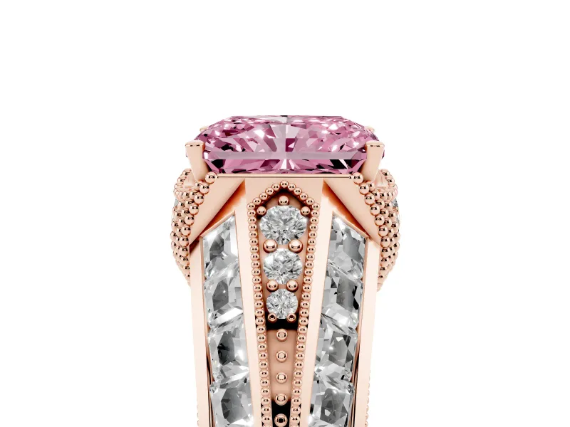 Radiant Cut Vintage Milgrain Engagement Ring Setting for a Fancy Pink Lab-Grown Diamond | Hidden Halo | Rose Gold