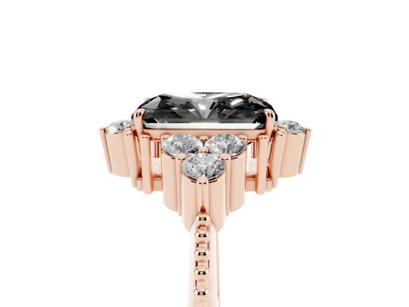 Fancy Black Radiant Cut Diamond Cluster Ring Set in Rose gold with Beaded Band