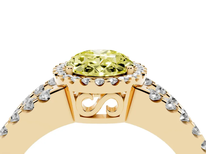 Oval Halo Split Shank Engagement Ring Setting for a Fancy Yellow Lab-Grown Diamond | Yellow Gold