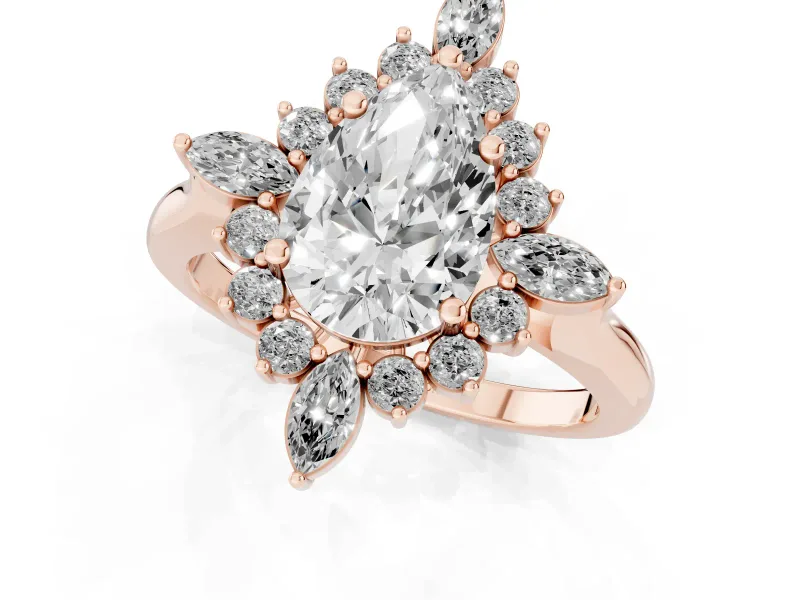Pear-Shaped Cluster Halo Engagement Ring Setting | Rose Gold