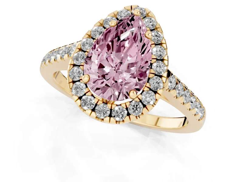 Pear-Shaped Raised Halo Engagement Ring Setting for a Fancy Pink Lab-Grown Diamond | Yellow Gold