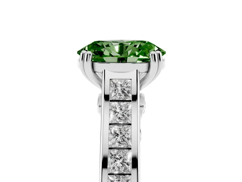 Oval Cathedral Channel Set Engagement Ring Setting for a Fancy Green Lab-Grown Diamond | Double Claw Prongs | White Gold