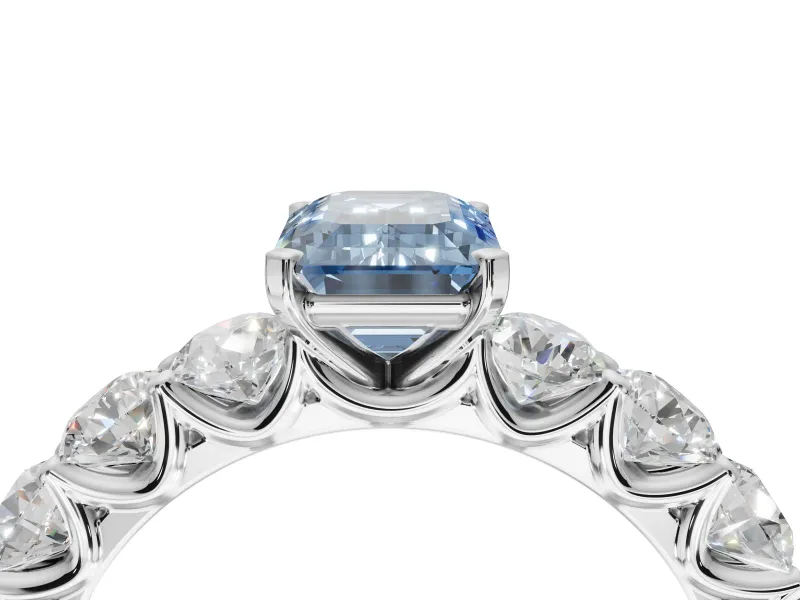 Emerald Cut Engagement Ring Setting for a Fancy Blue Lab-Grown Diamond | Sterling Silver - Design NV-24455