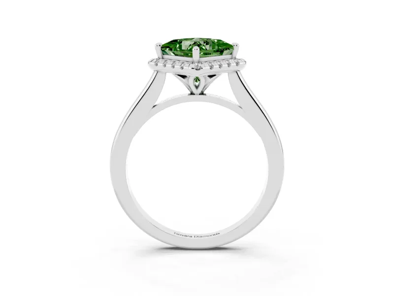 Princess Cut Halo Engagement Ring Setting for a Fancy Green Lab-Grown Diamond | Plain Polished Band | Sterling Silver