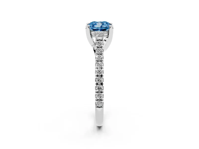 Cushion Cut Hidden Halo Pave Engagement Ring Setting for a Fancy Blue Lab-Grown Diamond | Claw Prongs | Platinum