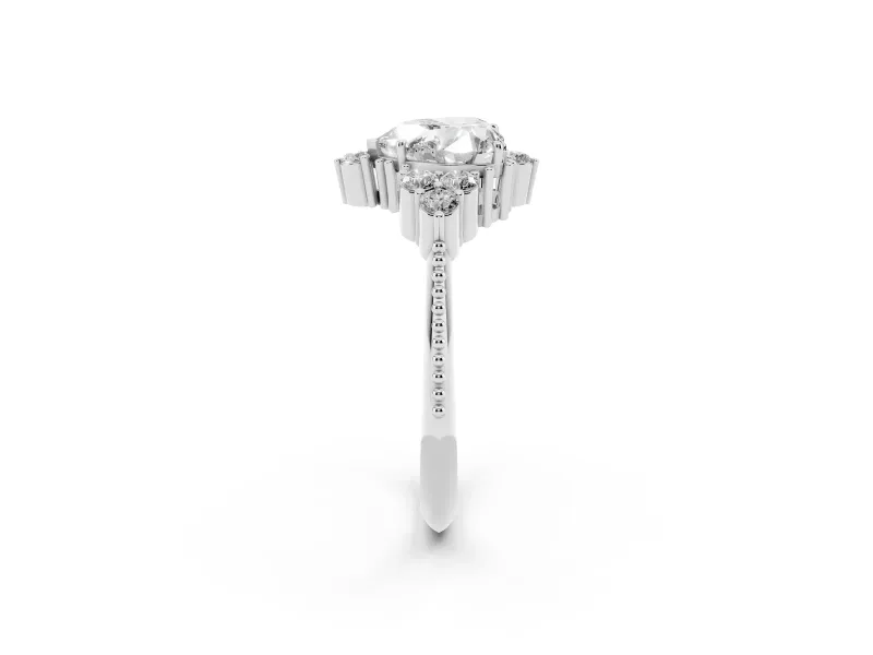 Heart-Shaped Vintage Cluster Engagement Ring Setting | Beaded Edges | Platinum