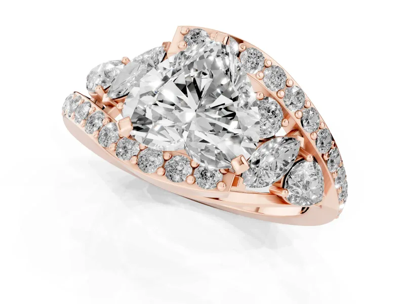 Heart-Shaped Bypass Pavé Engagement Ring Setting | Marquise and Pear Accents | Rose Gold