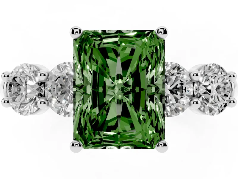 Radiant Cut Five Stone Engagement Ring Setting for a Fancy Green Lab-Grown Diamond | Prong Set Side Stones | White Gold