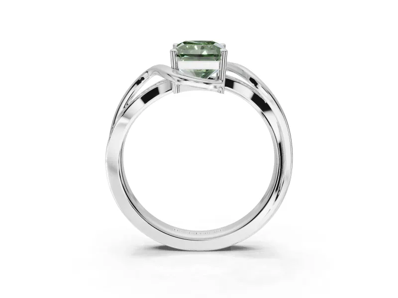 Radiant Cut Bypass Solitaire Engagement Ring Setting for a Fancy Green Lab-Grown Diamond | Pavé Strands | White Gold