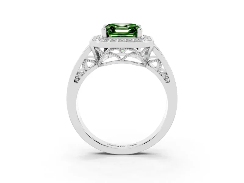Asscher Cut Halo Engagement Ring Setting for a Fancy Green Lab-Grown Diamond | Channel-Set Split Shank | Platinum