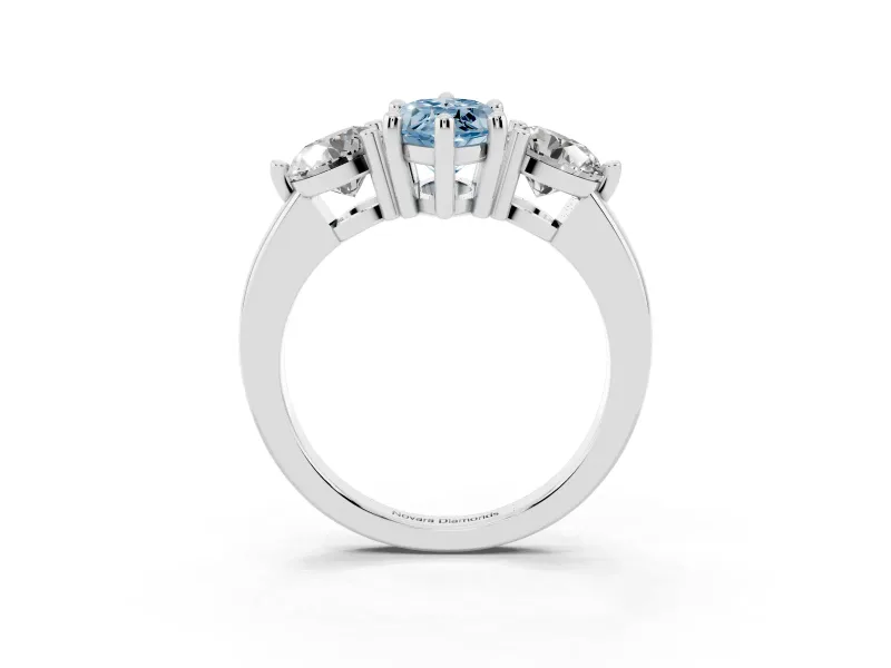 Fancy Blue Marquise Cut Diamond Three-Stone Ring Set in White gold with Prong Setting and Classic Band