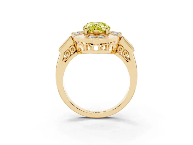 Pear-Shaped Milgrain Sectioned Halo Engagement Ring Setting for a Fancy Yellow Lab-Grown Diamond | Yellow Gold