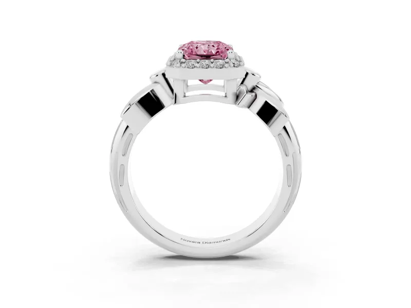 Radiant Cut Floral Halo Engagement Ring Setting for a Fancy Pink Lab-Grown Diamond | Sterling Silver