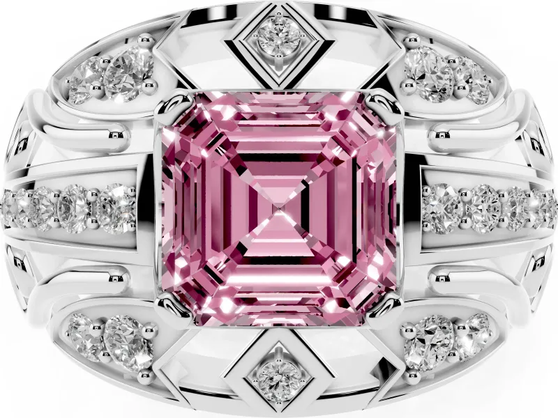 Asscher Cut Art Deco Engagement Ring Setting for a Fancy Pink Lab-Grown Diamond | Sterling Silver