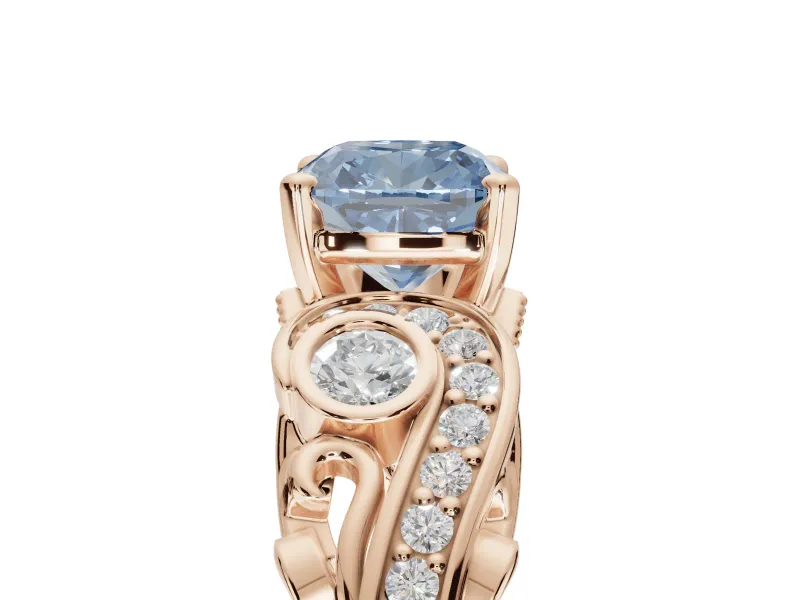 Cushion Cut Swirl Engagement Ring Setting for a Fancy Blue Lab-Grown Diamond | Rose Gold