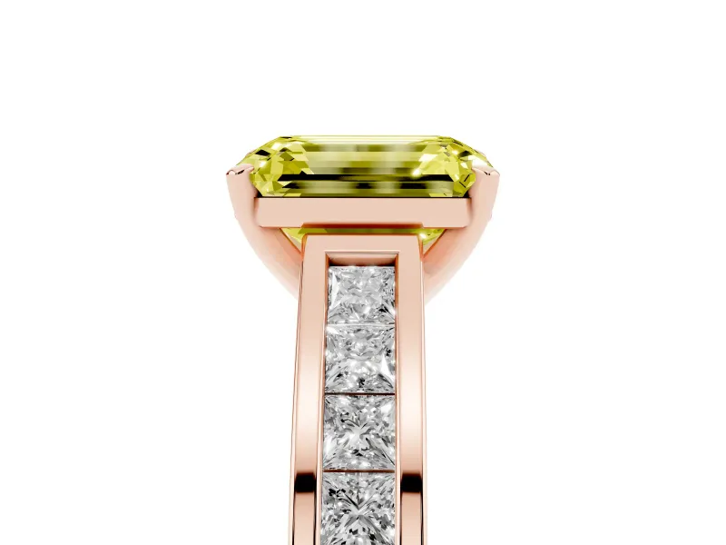 Emerald Cut Channel Engagement Ring Setting for a Fancy Yellow Lab-Grown Diamond | Rose Gold