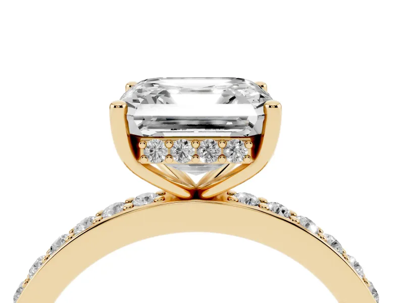 Asscher Cut Diamond Pavé Band Ring Set in Yellow gold with Prong-Set Center Stone