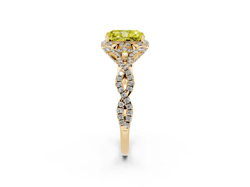 Radiant Cut Halo Engagement Ring Setting for a Fancy Yellow Lab-Grown Diamond | Yellow Gold - Design NV-24725