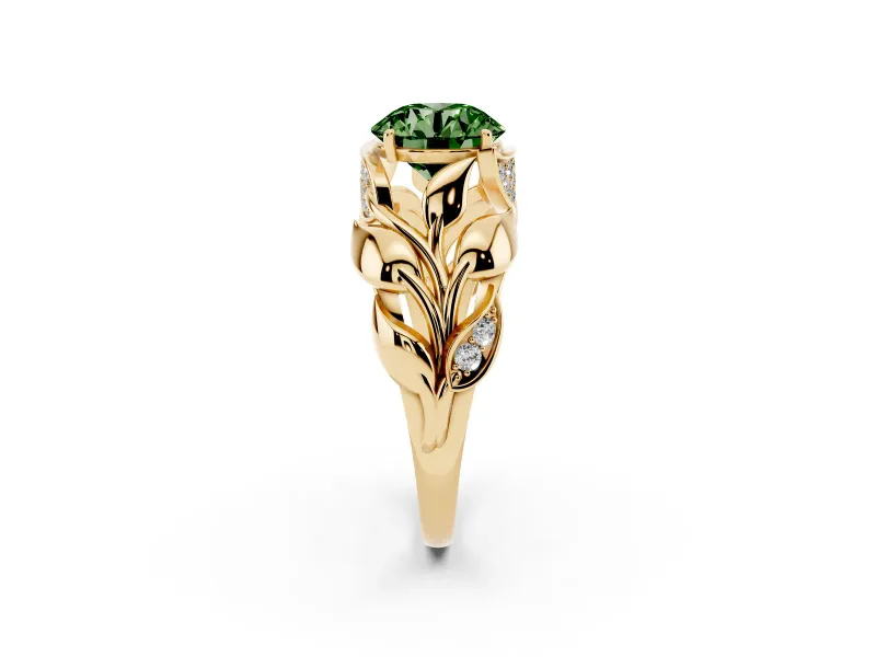 Round Leaf Bypass Engagement Ring Setting for a Fancy Green Lab-Grown Diamond | Yellow Gold